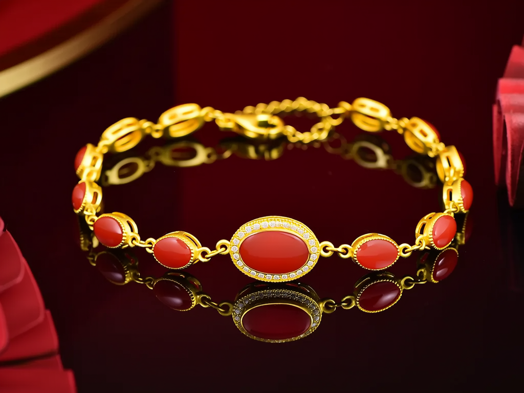 红宝石黄金手链图片