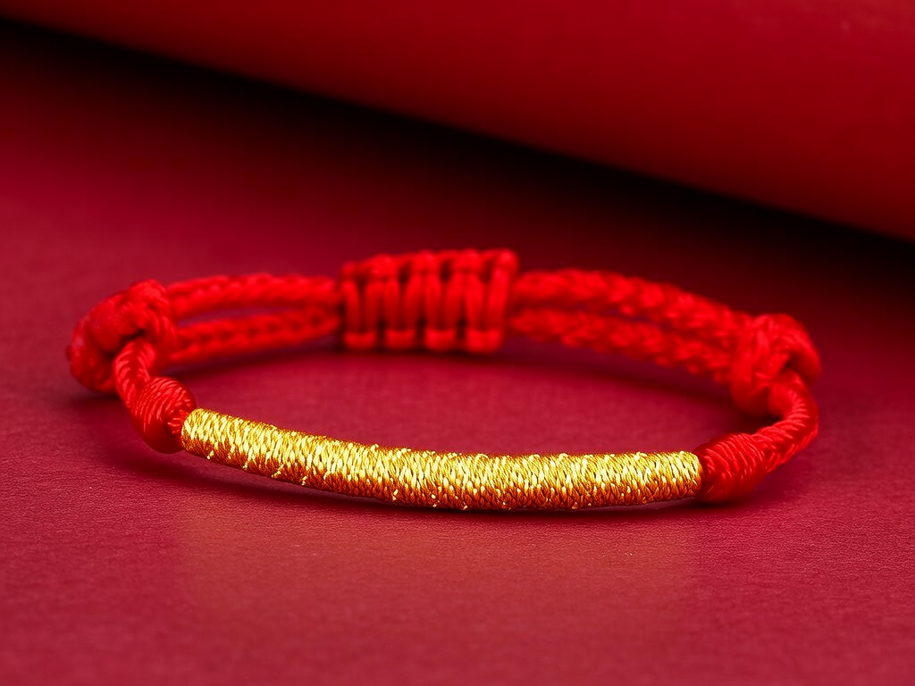 红绳编黄金手链图片