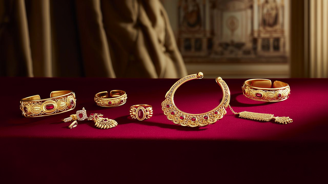 黄金首饰一堆的图片